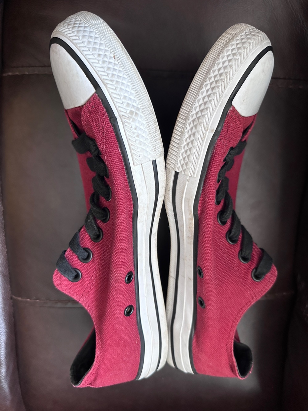 All Star Converse Low-Top Canvas Sneakers - Red Burgundy Black Laces 9.5 M - Picture 4 of 16